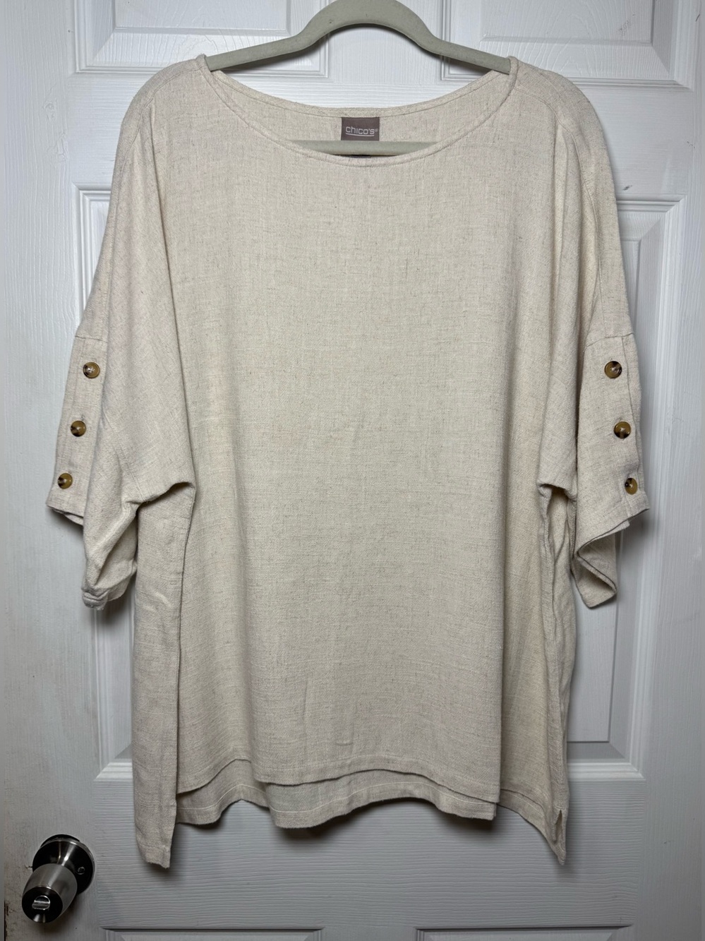Chico's‎ Linen Blend Cream Tunic Top Women’s (3) US XL Sleeve Button Detailing - Picture 11 of 11